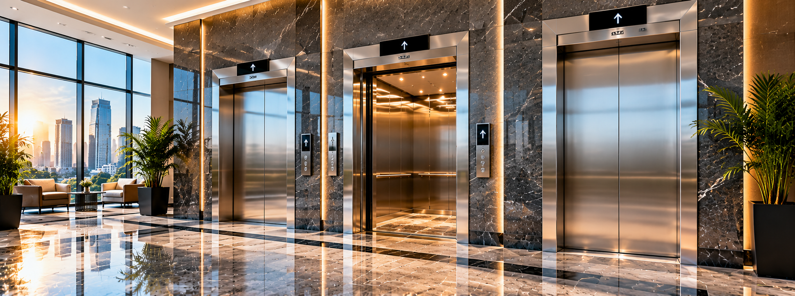 Luxury Elevator Lobby at Sunrise