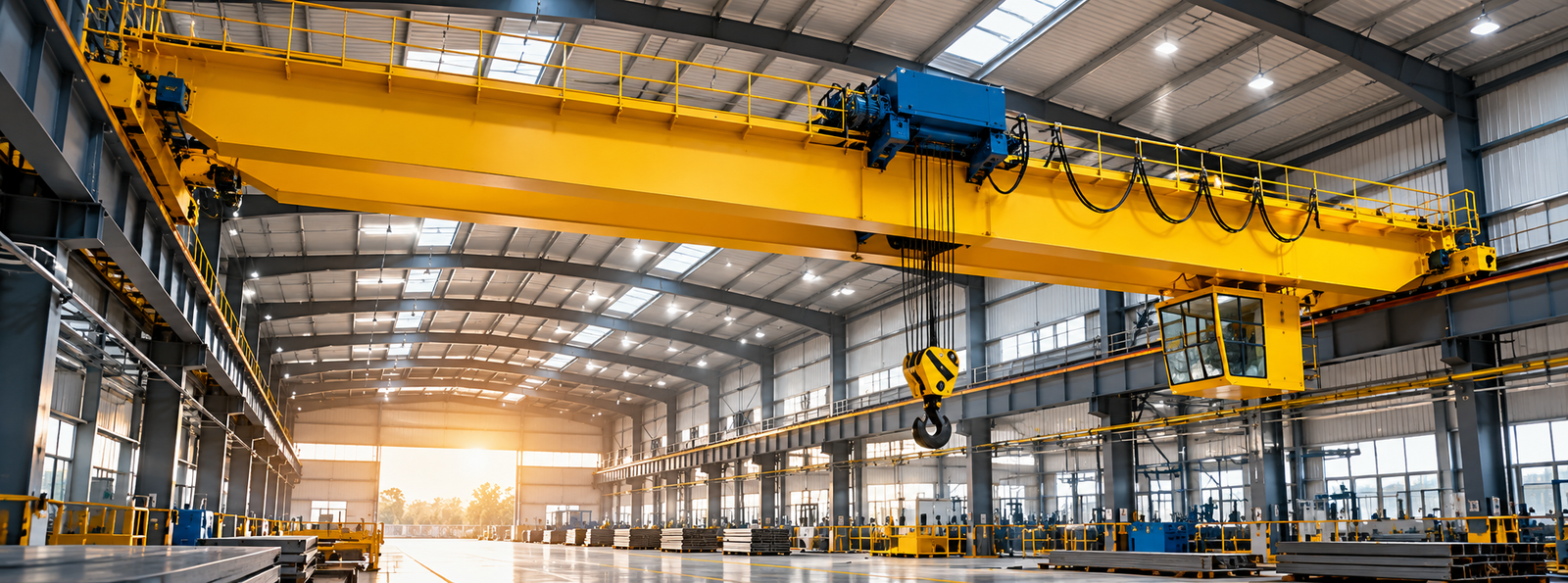 Massive Yellow Crane in Modern Factory